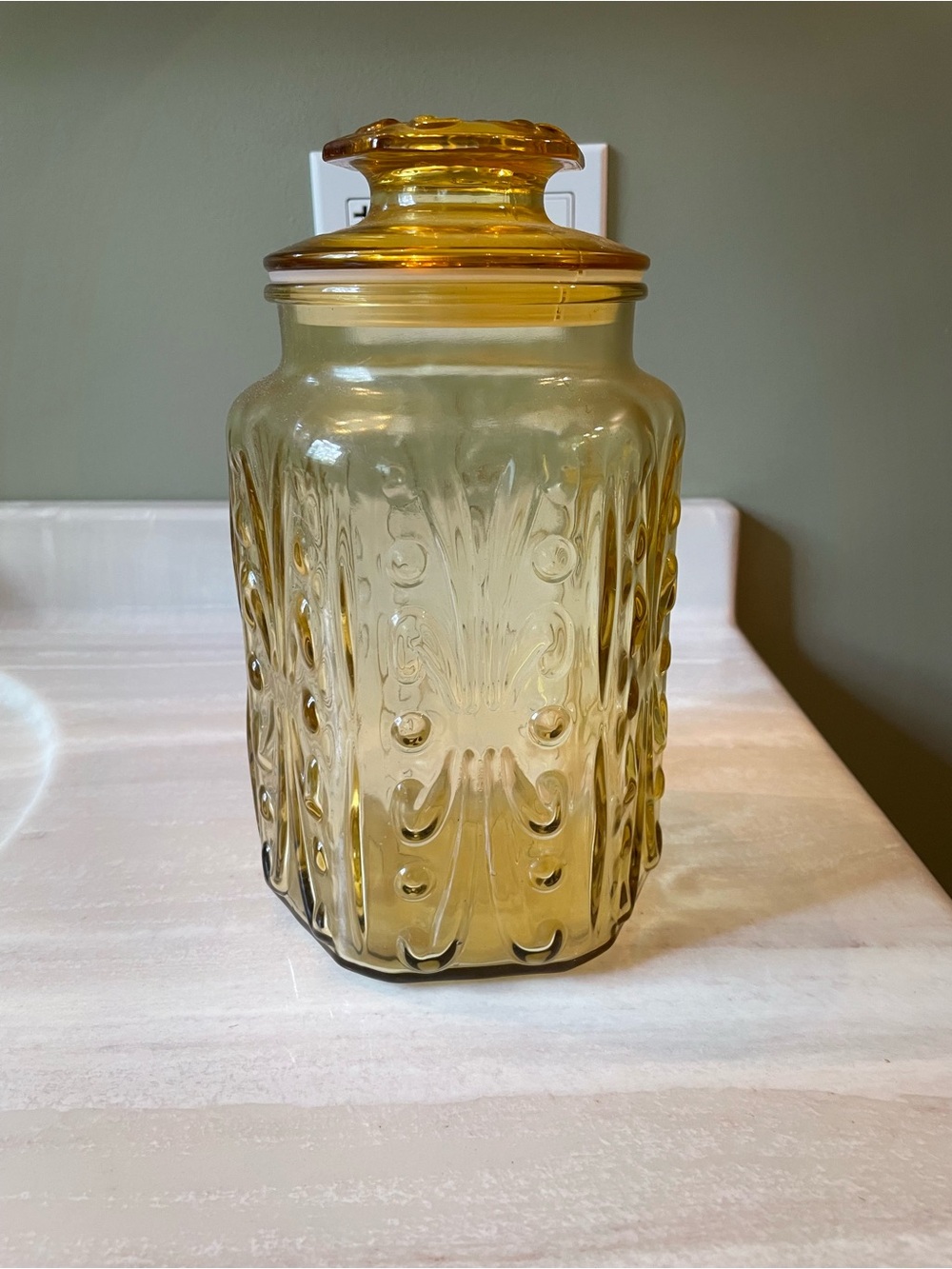 Amber Glass jar  with Lid mid-century modern vintage